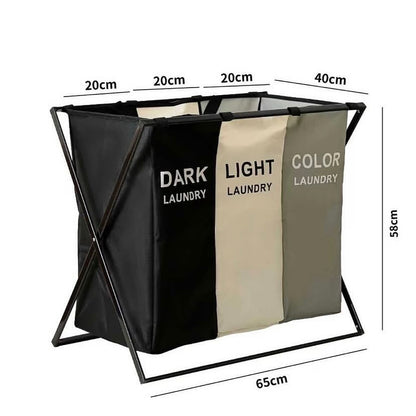 Cesta Plegable de Ropa Sucia con 3 Compartimentos – DARK / LIGHT / COLOR