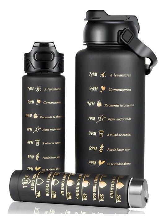 (3 Pack) de Botellas Deportivas - Black / Gold