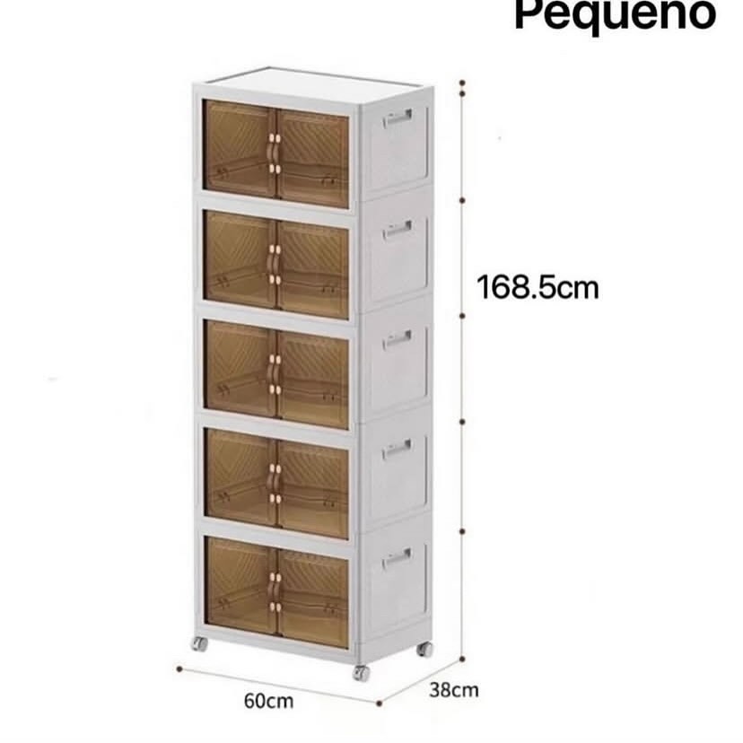 Estante de Plástico 5 Nivel con Puertas y Ruedas