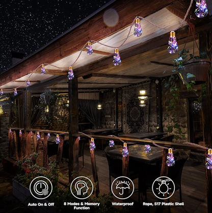 Guirnalda LED SOLAR Tipo Bombillo 8m – Decoración Navideña y Exterior