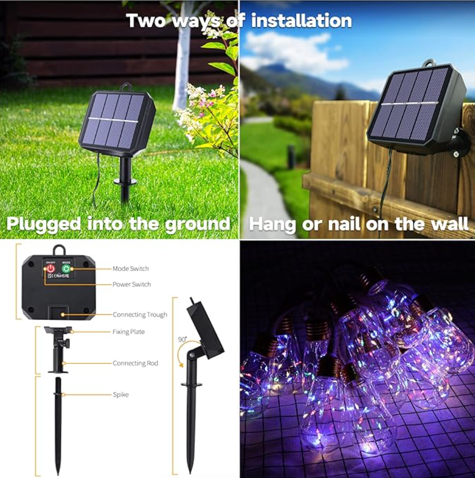 Guirnalda LED SOLAR Tipo Bombillo 8m – Decoración Navideña y Exterior