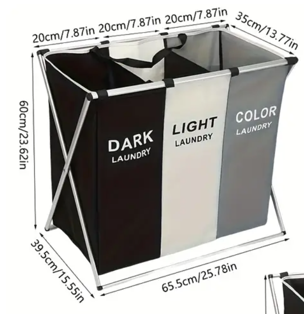 Cesta Plegable de Ropa Sucia con 3 Compartimentos – DARK / LIGHT / COLOR